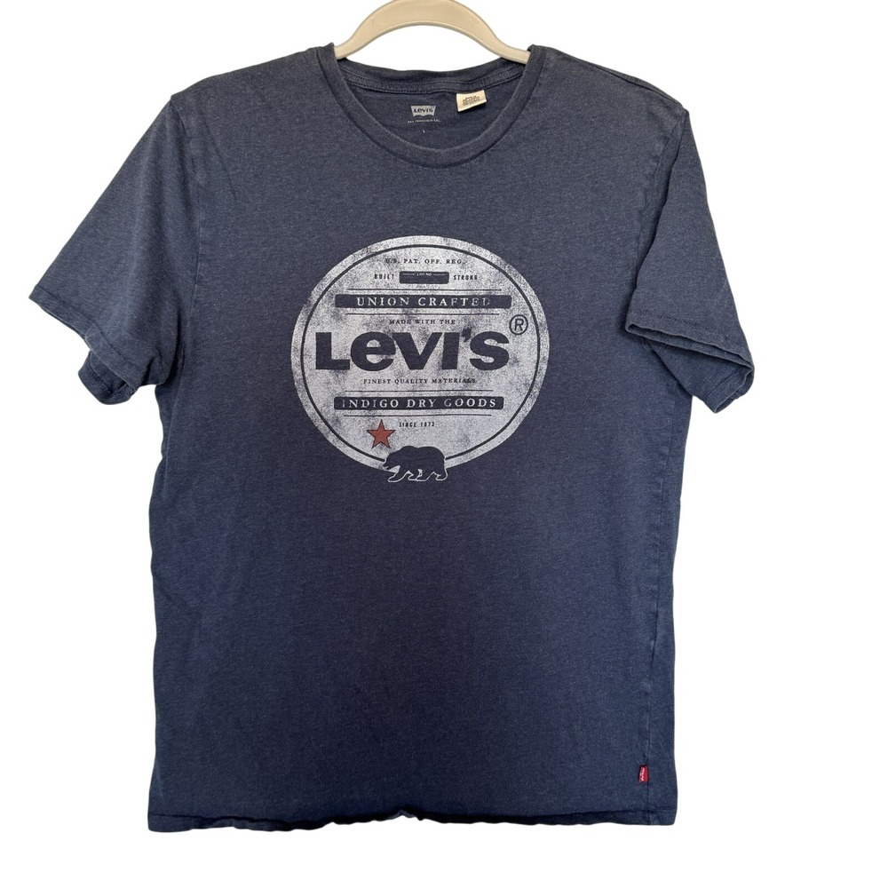 Levi's STRAUSS & co Men L Blue Logo T-shirt Short Sleeve Indigo Dry Goods Casual